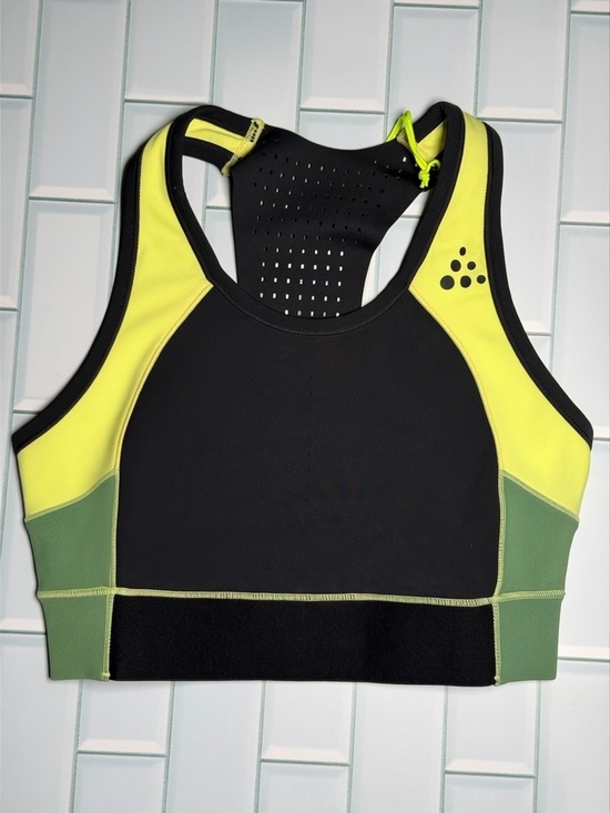 Craft Other - Craft Charge Blocked Black, Neon Yellow & Olive Green Colorblock Sports Bra